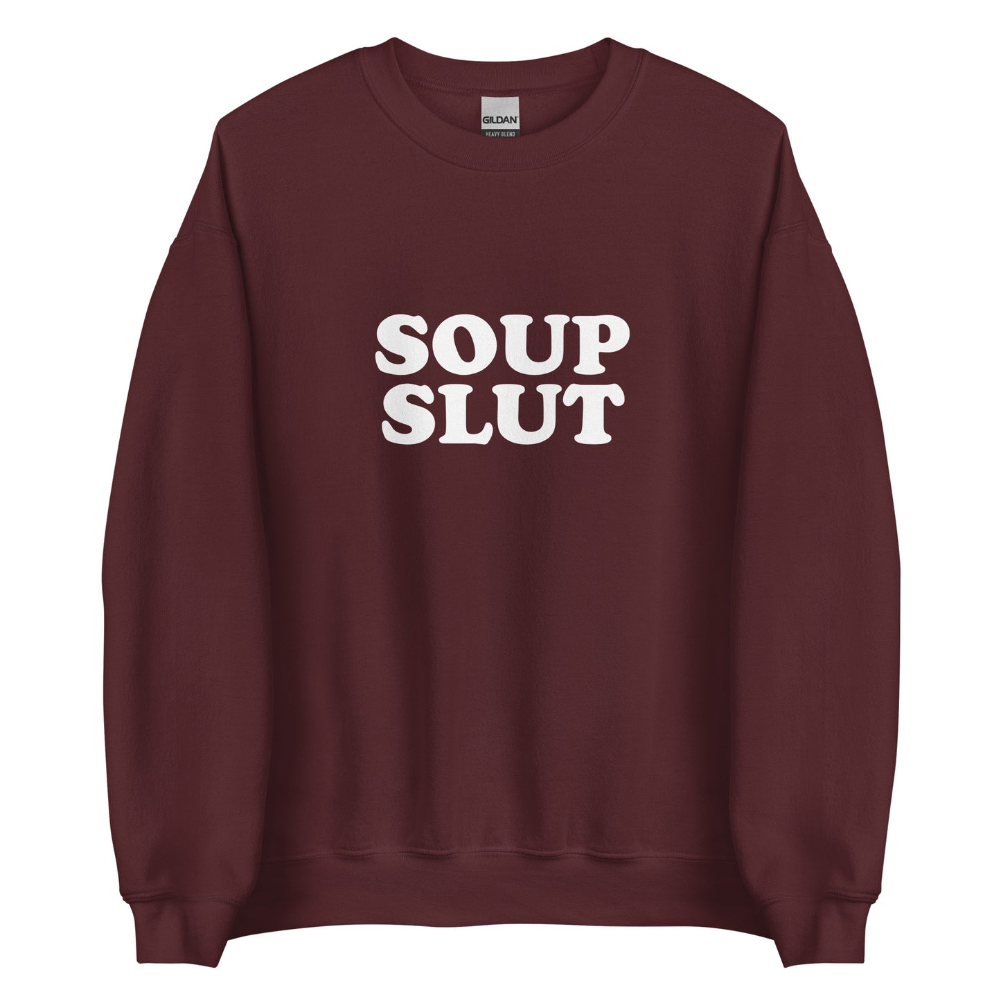 Maroon soup slut sweatshirt from Nina's Funky Shop by ninanush - Do you love soup? Looking for a funny gift for a friend? Our Soup Slut Sweatshirt is soft, comfortable and just what you need. It's a unisex foodie sweatshirt that comes in a variety of colors with "soup slut", expertly printed on the front. A perfect funny foodie sweatshirt for cozy nights in or stand out soup lover streetwear.