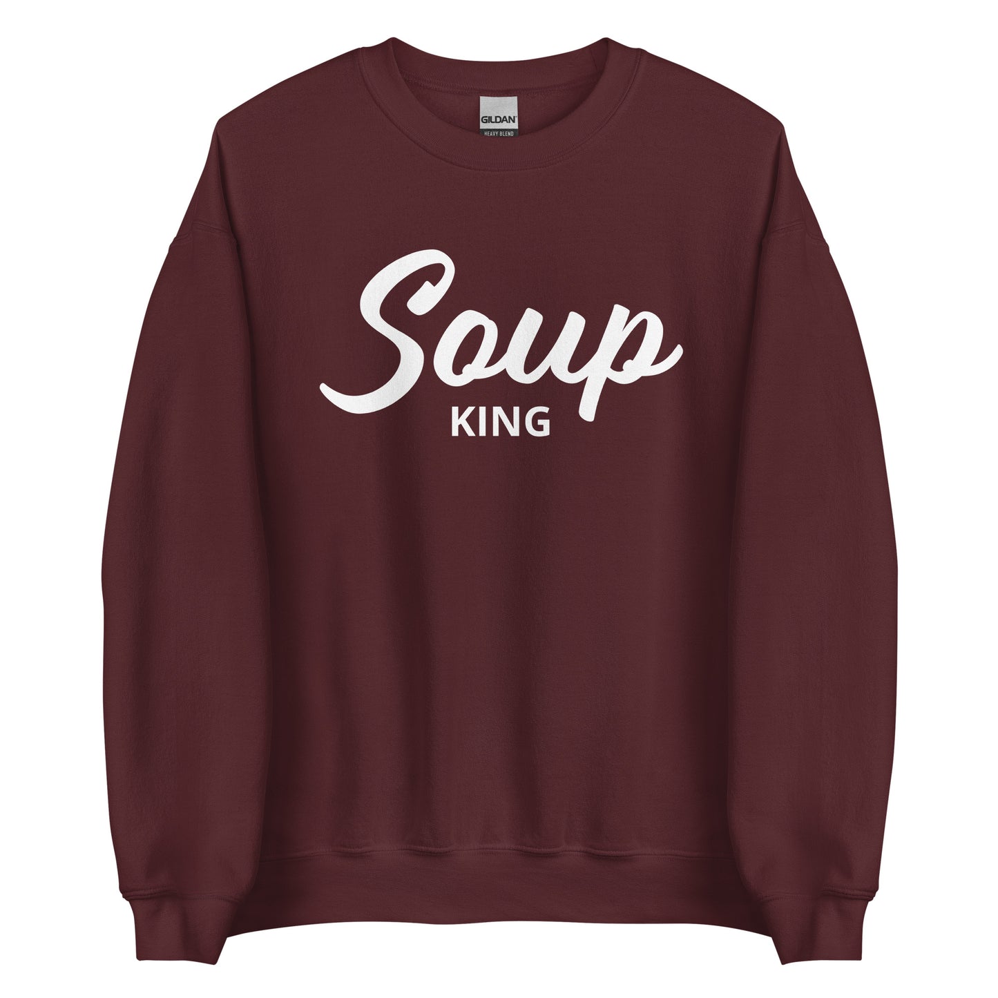 Maroon Soup King Sweatshirt from Nina's Funky Shop by ninanush - Do you love soup? Looking for a funny gift for a soup lover? Our Soup King Crewneck Sweatshirt is just what you need. It's a unisex soup sweatshirt that comes in a variety of colors with "soup king" on the front. This funny soup sweatshirt is made just for you. Celebrate your favorite foods in our funky foodie apparel.