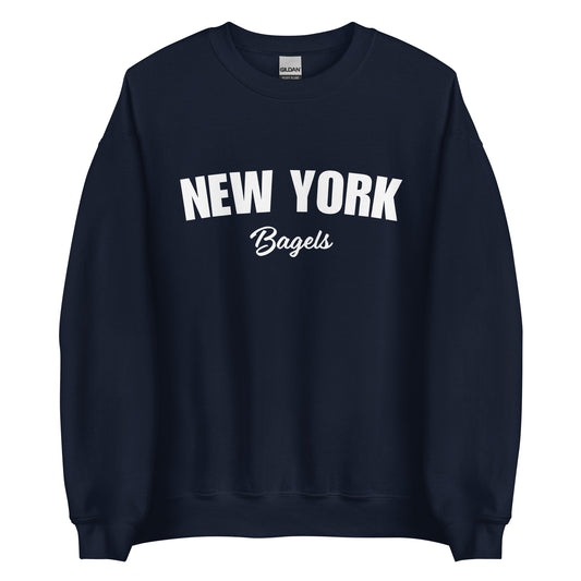 Navy New York Bagels Sweatshirt from Nina's Funky Shop by ninanush - Do you love New York Bagels? Looking for a gift for a New Yorker? This New York Bagels Sweatshirt is a fun foodie sweatshirt for Bagel lovers like you. It's a unisex, crew neck New York City sweatshirt with "New York Bagels" on the front. Perfect for cozy nights in or classic foodie streetwear, this bagel enthusiast sweatshirt is just for you.