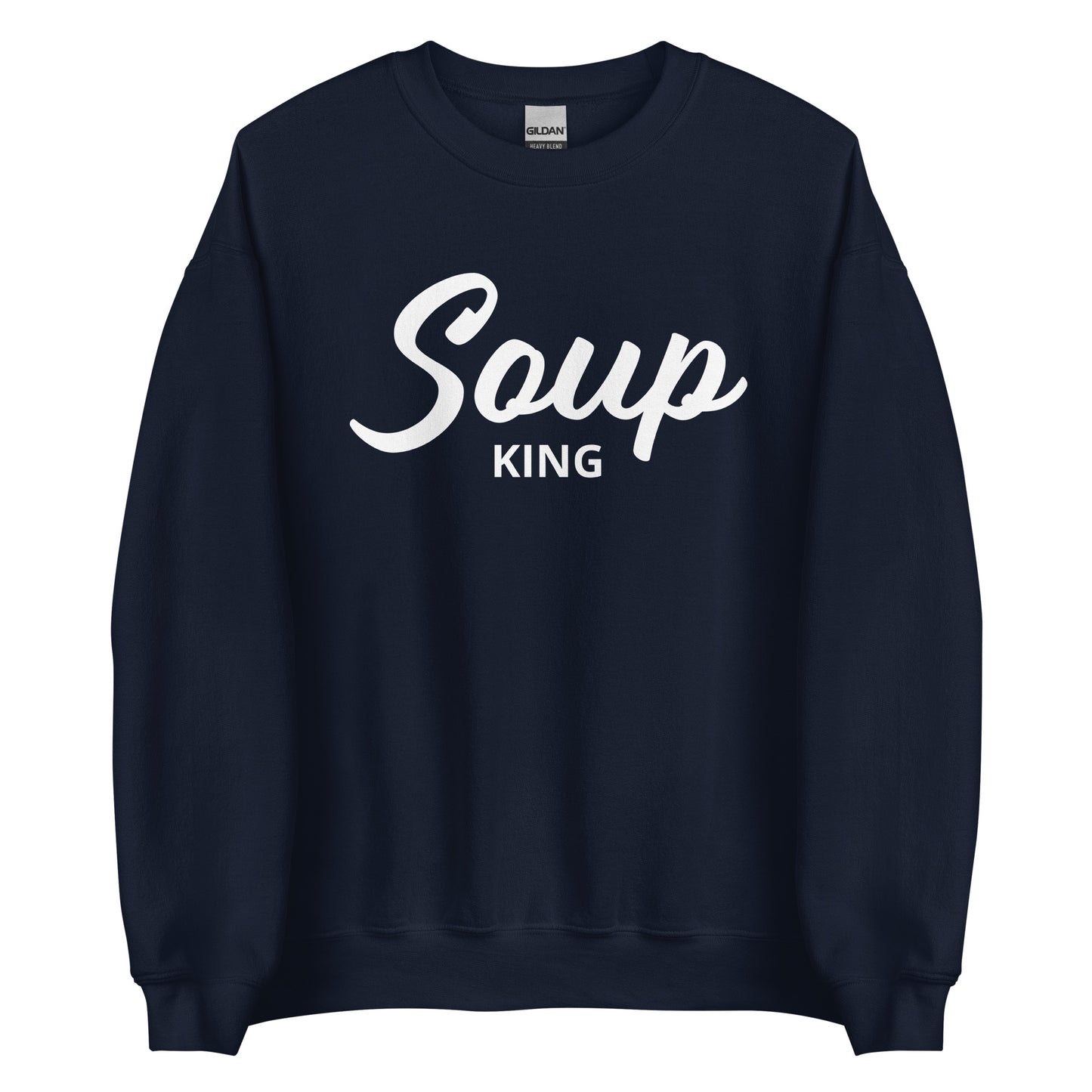 Navy Soup King Sweatshirt from Nina's Funky Shop by ninanush - Do you love soup? Looking for a funny gift for a soup lover? Our Soup King Crewneck Sweatshirt is just what you need. It's a unisex soup sweatshirt that comes in a variety of colors with "soup king" on the front. This funny soup sweatshirt is made just for you. Celebrate your favorite foods in our funky foodie apparel.