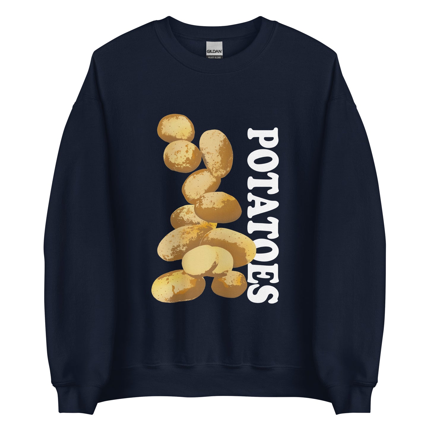 Navy sweatshirt with potatoes design - Love Potatoes? Looking for a unique gift for a fellow potato enthusiast? This unisex sweatshirt is warm, super soft and cozy, and made just for you. It comes in a variety of colors with a hand drawn potatoes design by Nina, expertly printed on the front.