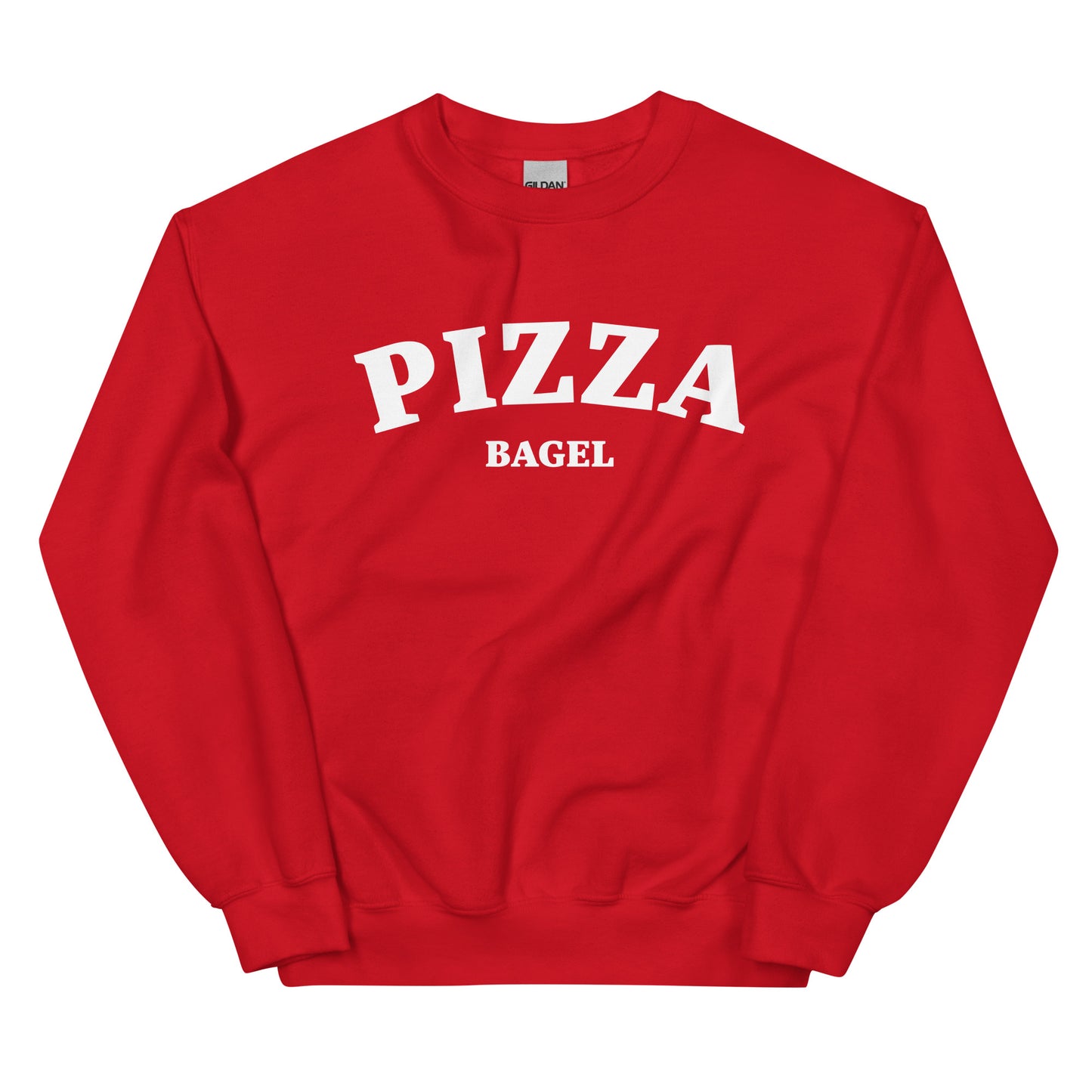 Red pizza bagel sweatshirt - This pizza bagel sweatshirt is must-have for all pizza bagel enthusiasts! It's a classic crew neck sweatshirt that's soft, comfortable and shows your love of pizza bagels. This funny food sweatshirt is perfect for cozy nights, streetwear or a funny gift for foodies. Make a statement in this pizza bagel lover sweatshirt.