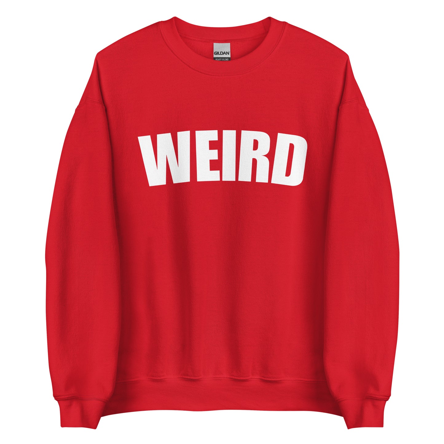 Red Weird Sweatshirt from Nina's Funky Shop by ninanush - Stay weird in this soft and comfortable varsity sweatshirt. It's a unisex, crew neck sweatshirt that comes in a variety of colors with "Weird", expertly printed on the front. Perfect for cozy nights in or stand out streetwear, this weird sweatshirt is designed by Nina and made just for you.