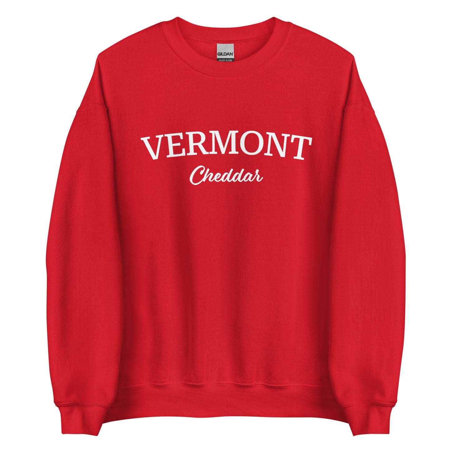 Red Vermont Cheddar Sweatshirt from Nina's Funky Shop by ninanush - Do you love cheddar cheese? Looking for a food themed gift? Introducing our Vermont Cheddar Sweatshirt! It's a New England foodie sweatshirt for cheddar cheese lovers like you. This Vermont varsity sweatshirt is unisex and perfect for Vermonters. It's a cheddar enthusiast sweatshirt is designed by Nina and made just for you.
