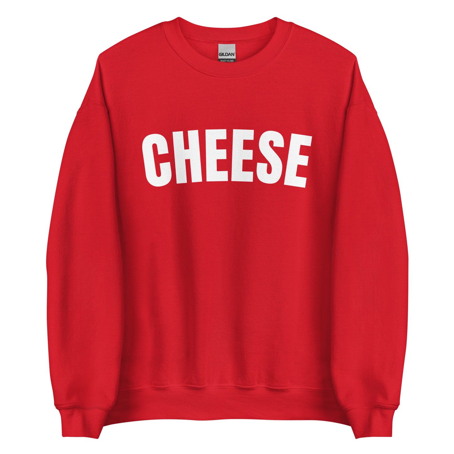 Red Unisex Crewneck Cheese Sweatshirt from Nina's Funky Shop by ninanush - Do you love cheese? Looking for a funny gift for a friend? Our Cheese Crewneck Sweatshirt is just what you need. It's a unisex sweatshirt for foodies with "cheese" on the front. The perfect funny food sweatshirt for cozy nights in or stand out cheese lover streetwear. This cheese enthusiast sweatshirt is made just for you.