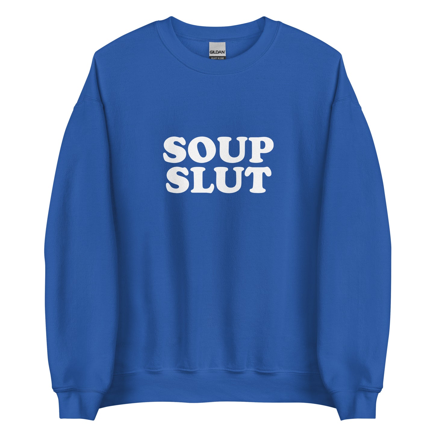Royal Blue soup slut sweatshirt from Nina's Funky Shop by ninanush - Do you love soup? Looking for a funny gift for a friend? Our Soup Slut Sweatshirt is soft, comfortable and just what you need. It's a unisex foodie sweatshirt that comes in a variety of colors with "soup slut", expertly printed on the front. A perfect funny foodie sweatshirt for cozy nights in or stand out soup lover streetwear.