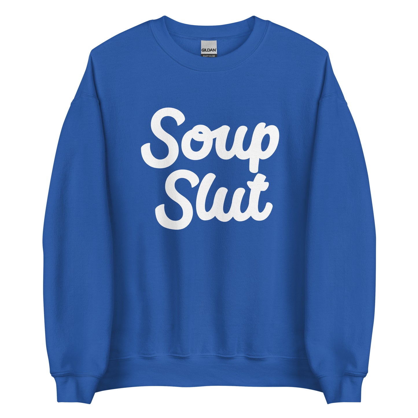 Royal Blue Soup Slut Sweatshirt from Nina's Funky Shop by ninanush - Do you love soup? Looking for a funny gift? Our Soup Slut Crewneck Sweatshirt is soft, comfortable and just what you need. It's a unisex foodie sweatshirt with "soup slut" on the front. A funny foodie sweatshirt for cozy nights in or stand out soup lover streetwear. This soup enthusiast sweatshirt is made just for you.
