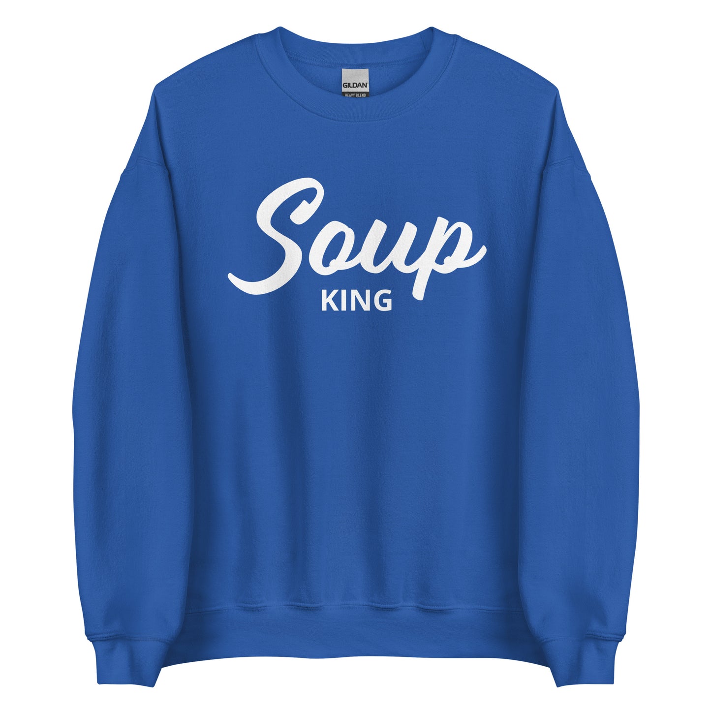 Royal Blue Soup King Sweatshirt from Nina's Funky Shop by ninanush - Do you love soup? Looking for a funny gift for a soup lover? Our Soup King Crewneck Sweatshirt is just what you need. It's a unisex soup sweatshirt that comes in a variety of colors with "soup king" on the front. This funny soup sweatshirt is made just for you. Celebrate your favorite foods in our funky foodie apparel.