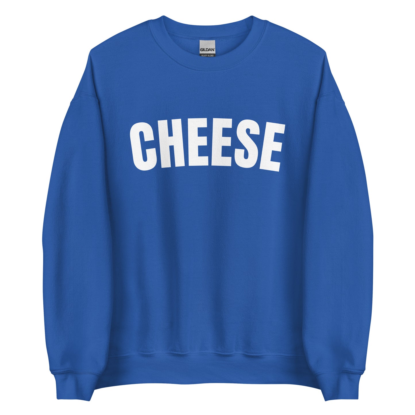 Royal Blue Unisex Crewneck Cheese Sweatshirt from Nina's Funky Shop by ninanush - Do you love cheese? Looking for a funny gift for a friend? Our Cheese Crewneck Sweatshirt is just what you need. It's a unisex sweatshirt for foodies with "cheese" on the front. The perfect funny food sweatshirt for cozy nights in or stand out cheese lover streetwear. This cheese enthusiast sweatshirt is made just for you.