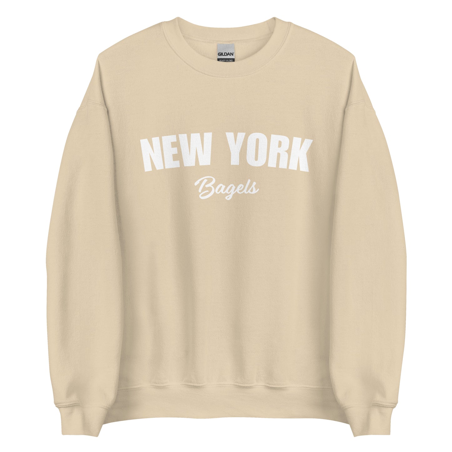 Tan New York Bagels Sweatshirt from Nina's Funky Shop by ninanush - Do you love New York Bagels? Looking for a gift for a New Yorker? This New York Bagels Sweatshirt is a fun foodie sweatshirt for Bagel lovers like you. It's a unisex, crew neck New York City sweatshirt with "New York Bagels" on the front. Perfect for cozy nights in or classic foodie streetwear, this bagel enthusiast sweatshirt is just for you.