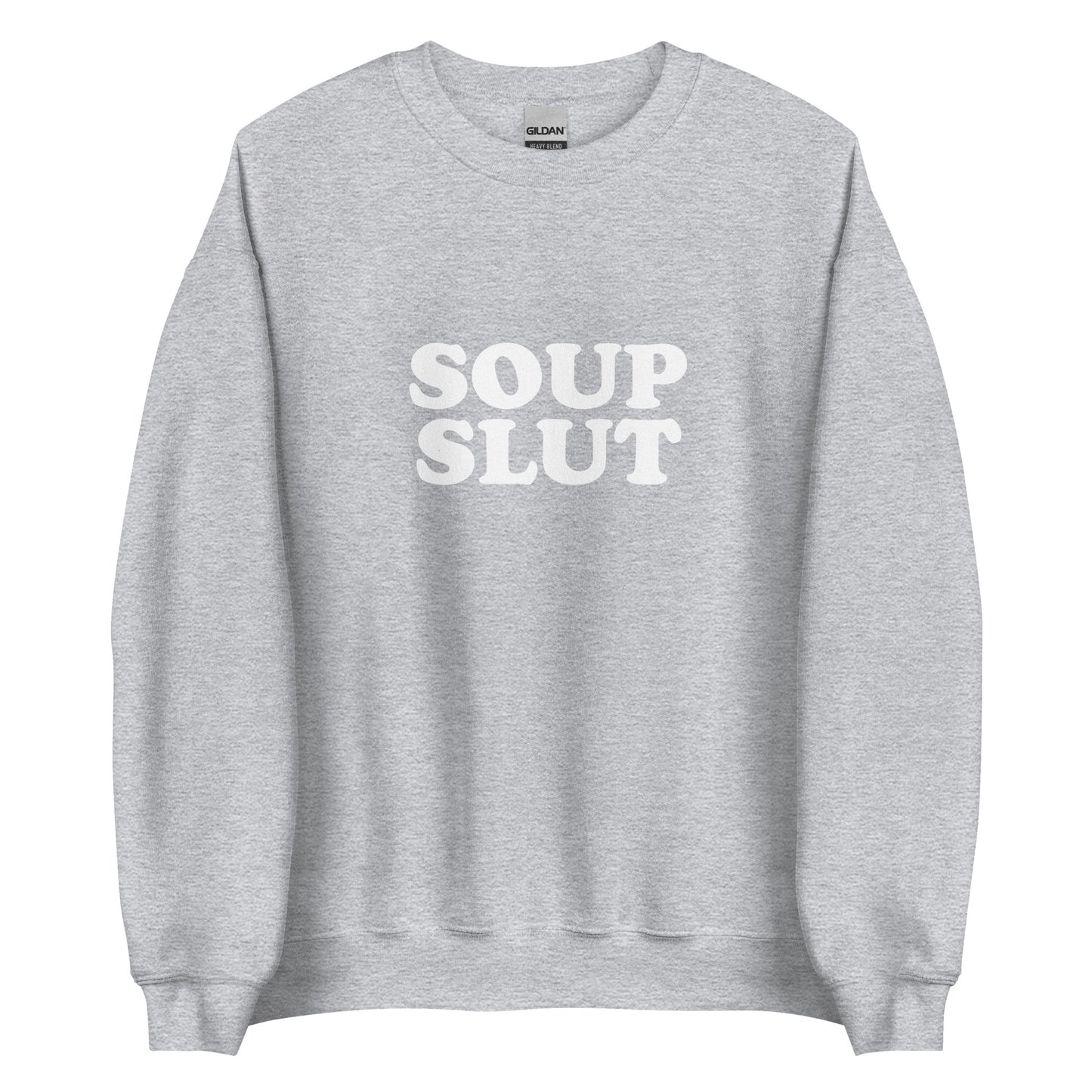 Light Gray soup slut sweatshirt from Nina's Funky Shop by ninanush - Do you love soup? Looking for a funny gift for a friend? Our Soup Slut Sweatshirt is soft, comfortable and just what you need. It's a unisex foodie sweatshirt that comes in a variety of colors with "soup slut", expertly printed on the front. A perfect funny foodie sweatshirt for cozy nights in or stand out soup lover streetwear.