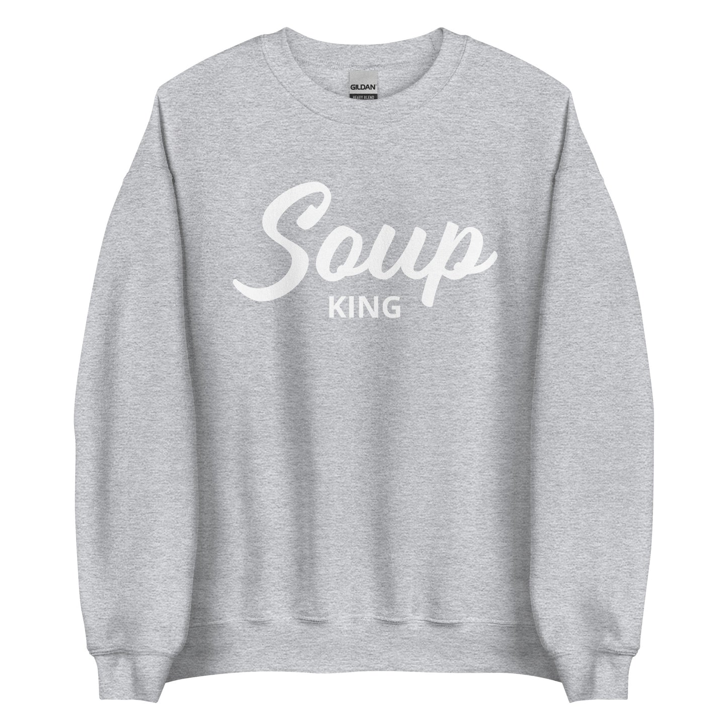 Light Gray Soup King Sweatshirt from Nina's Funky Shop by ninanush - Do you love soup? Looking for a funny gift for a soup lover? Our Soup King Crewneck Sweatshirt is just what you need. It's a unisex soup sweatshirt that comes in a variety of colors with "soup king" on the front. This funny soup sweatshirt is made just for you. Celebrate your favorite foods in our funky foodie apparel.