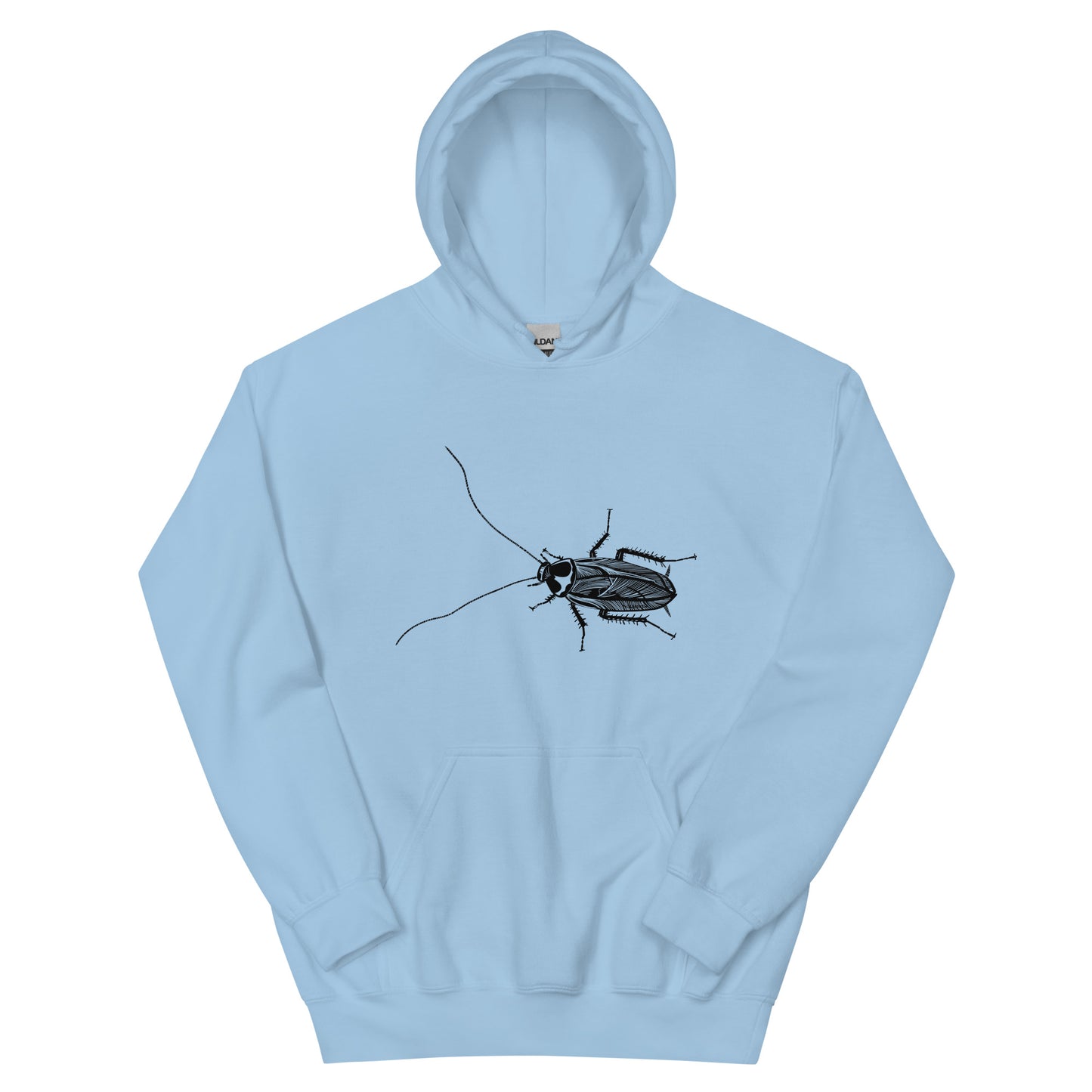 Light Blue Cockroach Hoodie from Nina's Funky Shop by ninanush - Looking for a funky and unique hoodie? A weird, stand out gift? Our Cockroach Hoodie might just be the one! It's soft, comfortable and comes in a variety of colors with a hand drawn design by Nina, expertly printed on the front. Add a little personality to your everyday style in this unique cockroach hoodie.