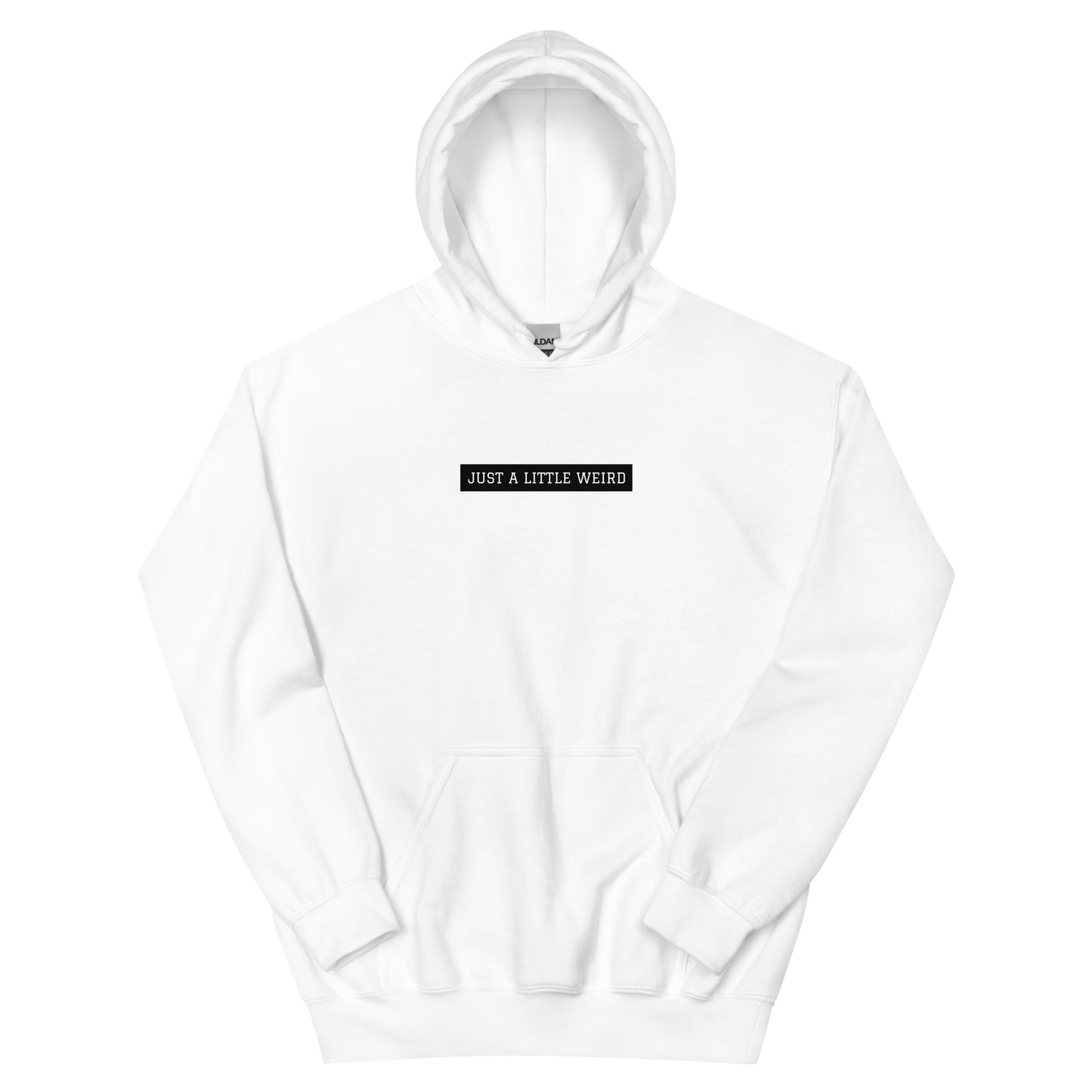 White unisex hoodie with cute message - This Just a Little Weird Hoodie is the perfect statement piece for any outfit. Made from a soft and comfortable fabric, it feature a unique pink flower design and message that stands out in all the right ways. It's funky, comes in different colors, and made just for you. Stay weird and wear what makes you smile.