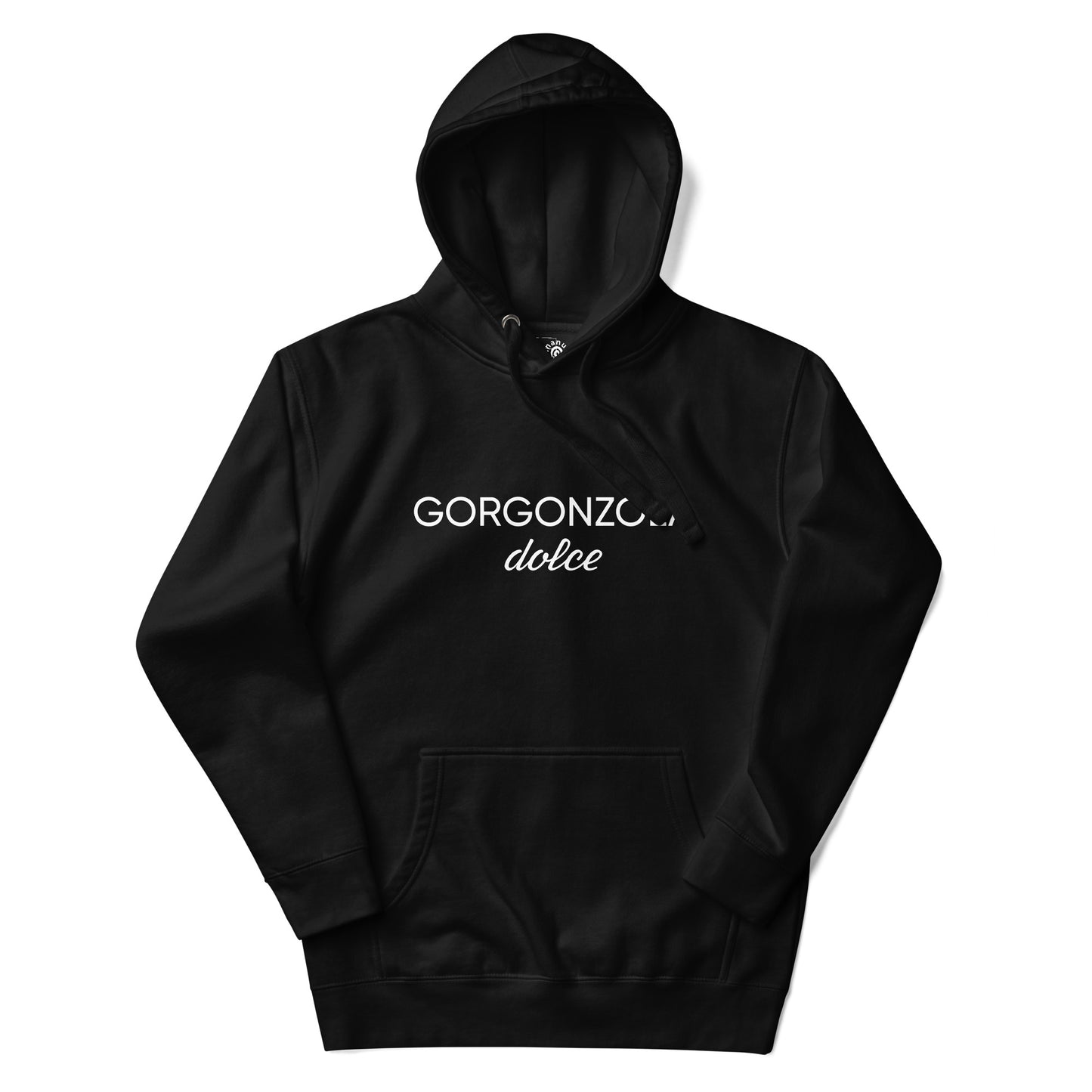 Black Gorgonzola Dolce Hoodie from Nina's Funky Shop by ninanush - Love Gorgonzola? Looking for a funny Foodie Gift? Our Gorgonzola Dolce Hoodie is soft, comfortable and just what you need. It's a unisex hoodie that comes in a variety of colors with "Gorgonzola Dolce" on the front. A funny foodie hoodie for cozy nights in or funky stand out streetwear for Gorgonzola aficionados.
