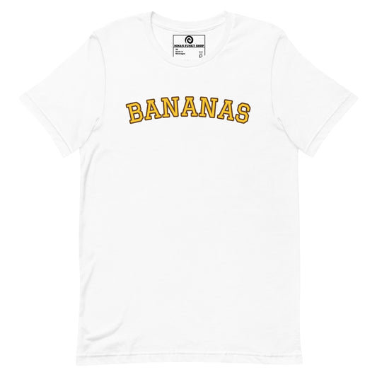 White Bananas T-Shirt - This Bananas T-Shirt is soft, comfortable and made just for you. It's a classic cotton graphic tee with "bananas", expertly printed on the front. Looking for something personalized? Shoot us an email!