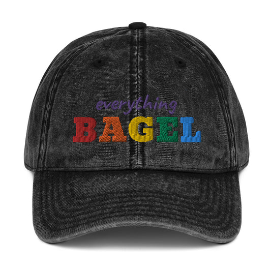 Black Funny Pride Hat - Our Everything Bagel Pride Hat is comfortable, has an adjustable closure, and comes in a variety of colors with a funny rainbow design for pride, expertly embroidered on the front. The perfect hat for pride month and for bagel lovers or all kinds. Celebrate your favorite foods in our funky foodie clothing and accessories. Designed by Nina and made just for you!