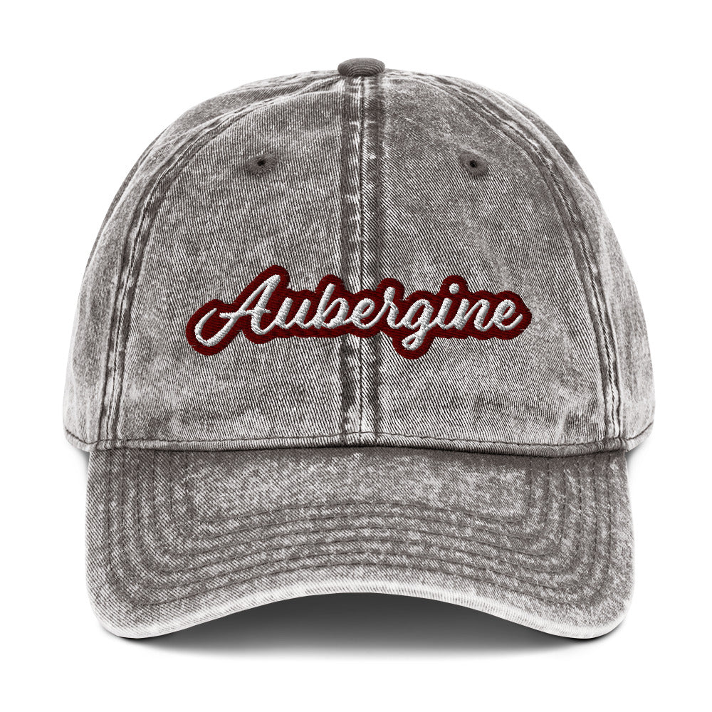 Gray vintage style eggplant dad hat -This vintage style aubergine dad hat is just what every eggplant lover needs. Make a statement in this funky aubergine dad hat. It's stylish, unique, designed for eggplant enthusiasts and made just for you. Give it as a gift for an eggplant lover or wear this funny foodie dad hat to add a little personality to your look.