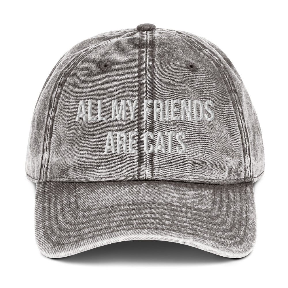 Gray cat lover hat - Are you a crazy cat person? This is the perfect hat for cat lovers like you- the "ALL MY FRIENDS ARE CATS" embroidered dad hat. It's a must-have hat for cat enthusiasts and animal lovers of all kinds. Show your love for cats in style with this unique cat lover dad hat. A funny cat parent hat or gift for a cat lover.