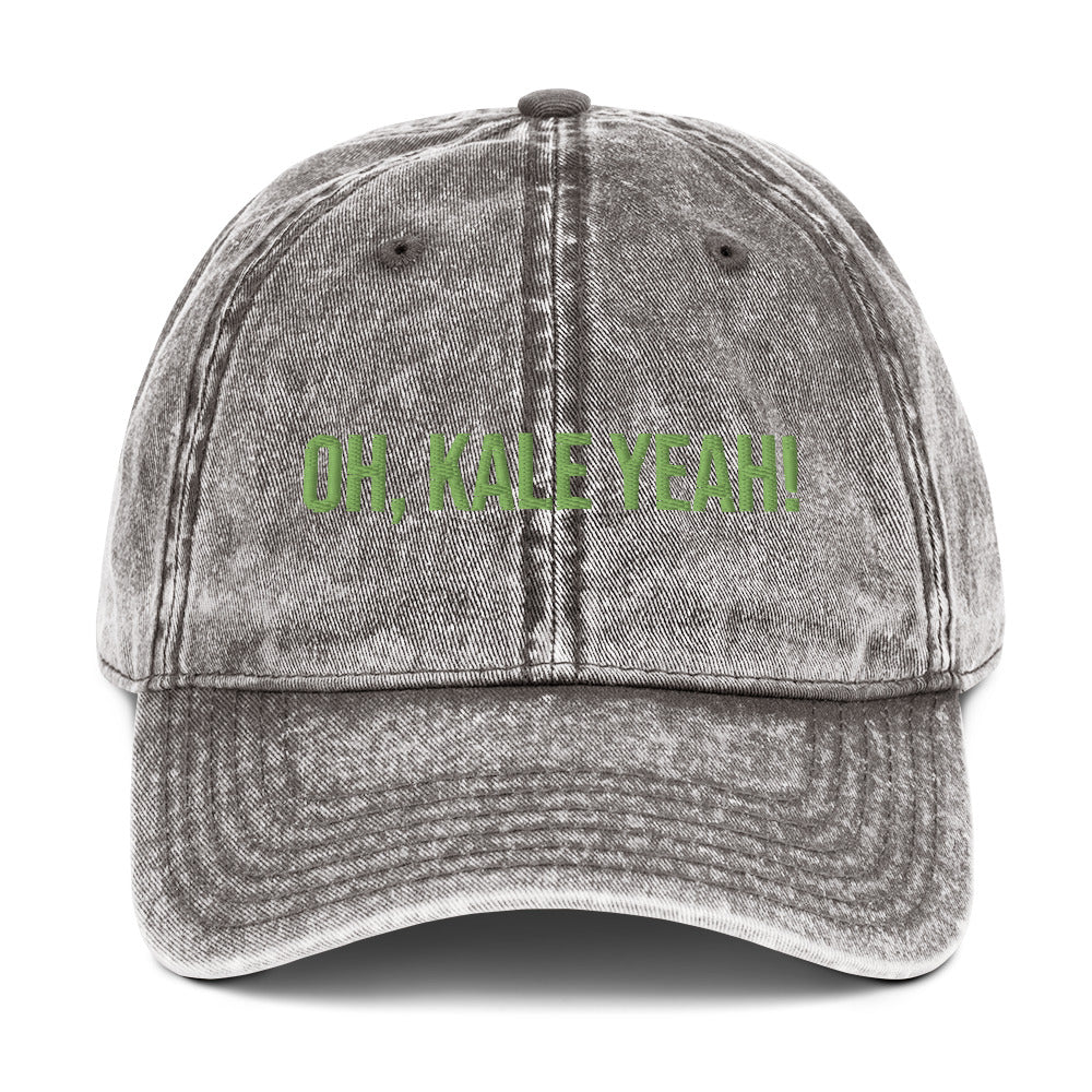 Gray oh, kale yeah! dad hat from Nina's Funky Shop by ninanush - Eat kale and stand out in our slightly cringy dad hat for kale enthusiasts and quirky hat lovers of all kinds. It has an adjustable closure and comes in a variety of colors with a funny kale saying, expertly embroidered on the front. Celebrate your favorite foods in our funky foodie apparel, designed by Nina.