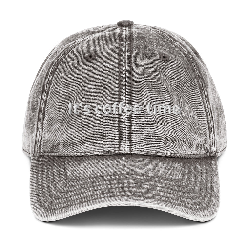 Gray It's coffee time hat - Big coffee drinker? Looking for a gift for a coffee enthusiast? Our "It's coffee time" Hat might be just what you need. It's always coffee time in this funny coffee dad hat. Looking for something personalized? Shoot us an email!