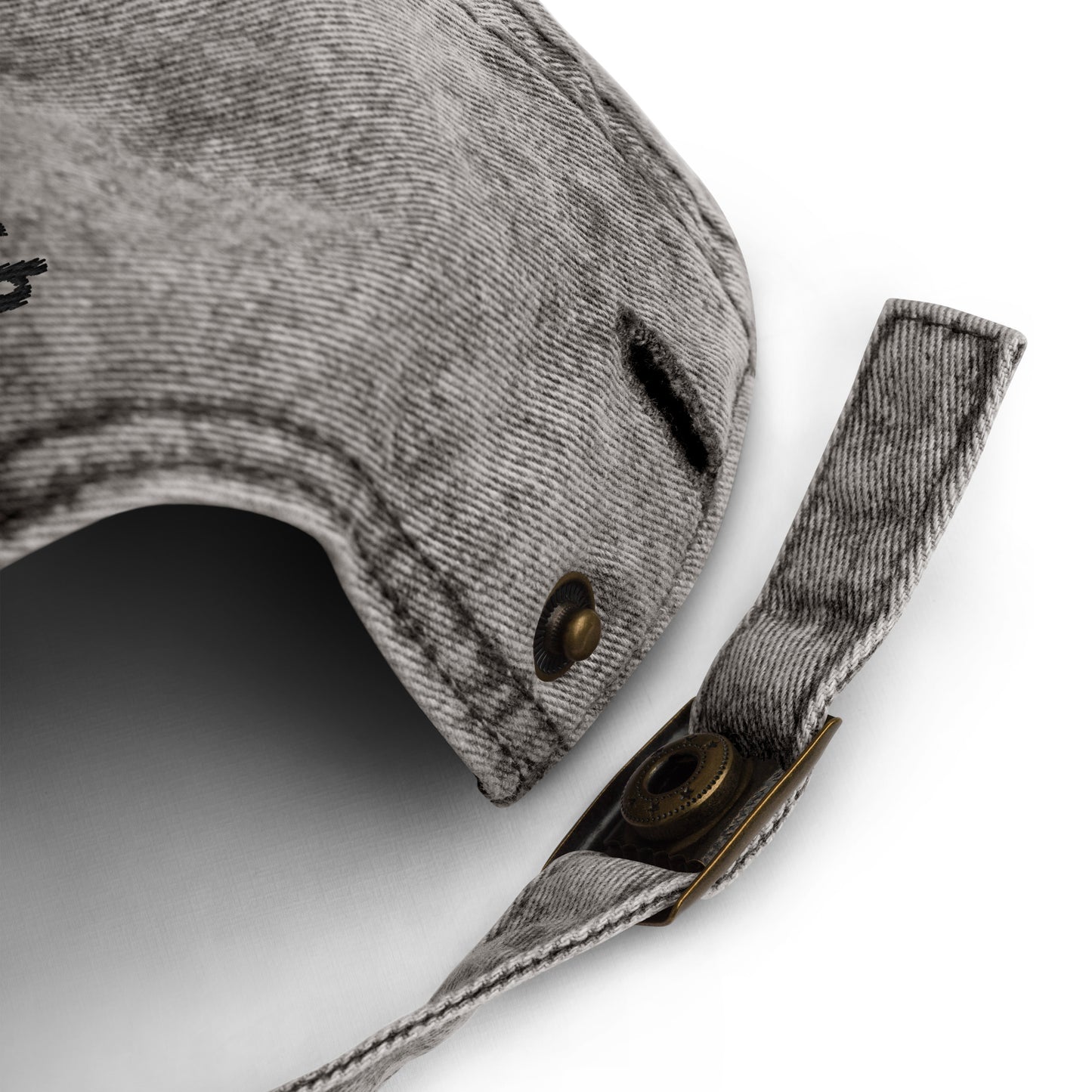 Adjustable back closure of gray olives dad hat - Eat olives in this olive lover dad hat! It's a funny food hat, designed for olive aficionados and made just for you. This hat has a washed out vintage style with an embroidered foodie design. The perfect statement hat for people who love olives or a gift for olive enthusiasts. Stand out in this unique olive lover hat.