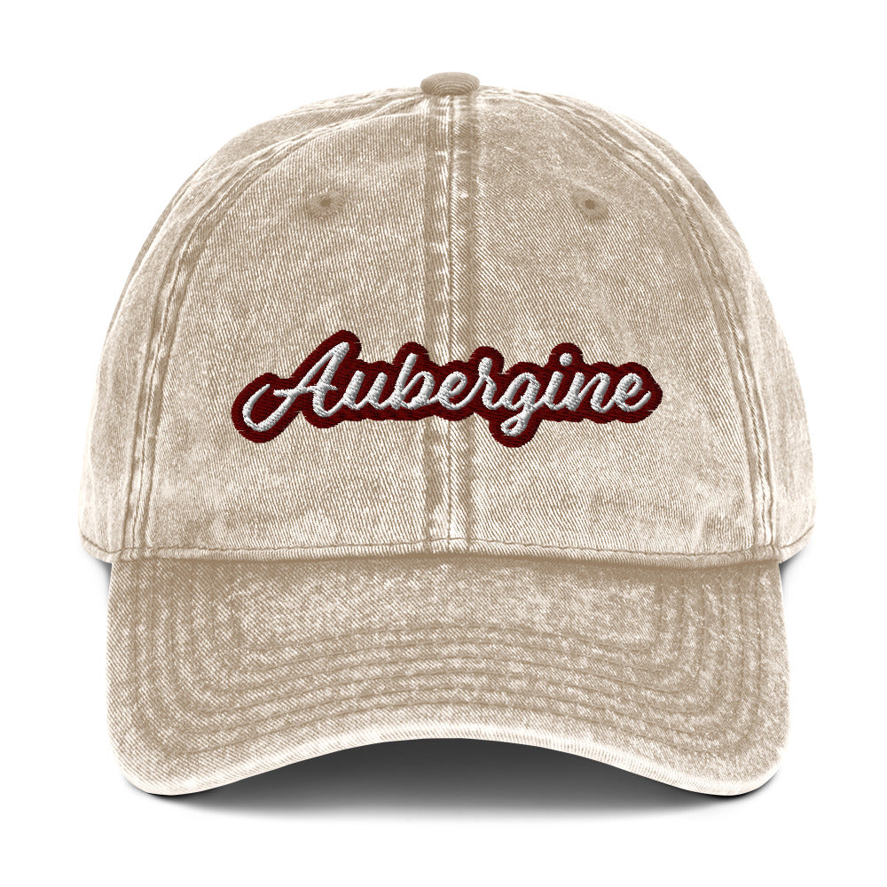 Beige eggplant dad hat - This vintage style aubergine dad hat is just what every eggplant lover needs. Make a statement in this funky aubergine dad hat. It's stylish, unique, designed for eggplant enthusiasts and made just for you. Give it as a gift for an eggplant lover or wear this funny foodie dad hat to add a little personality to your look.