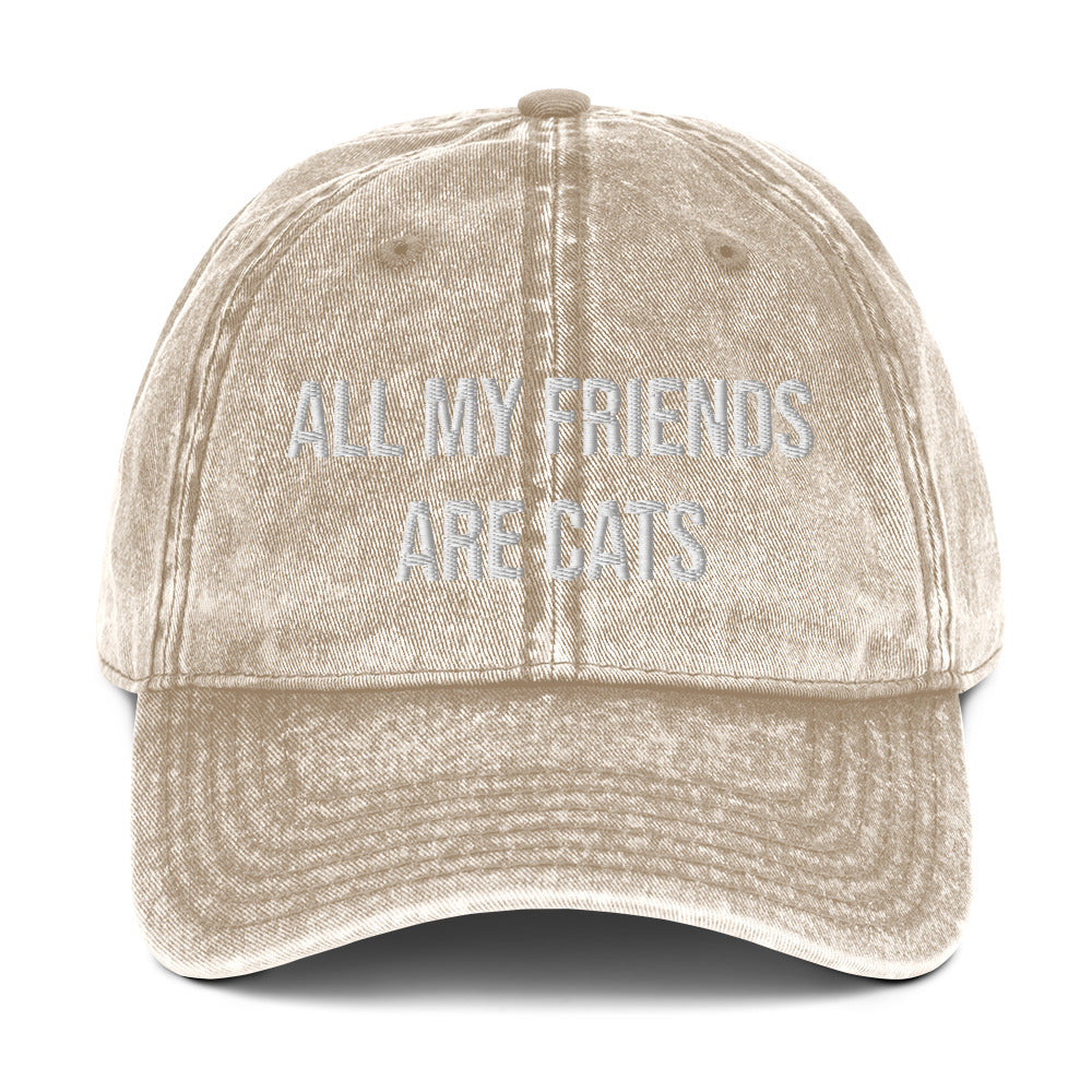 Beige cat lover hat - Are you a crazy cat person? This is the perfect hat for cat lovers like you- the "ALL MY FRIENDS ARE CATS" embroidered dad hat. It's a must-have hat for cat enthusiasts and animal lovers of all kinds. Show your love for cats in style with this unique cat lover dad hat. A funny cat parent hat or gift for a cat lover.