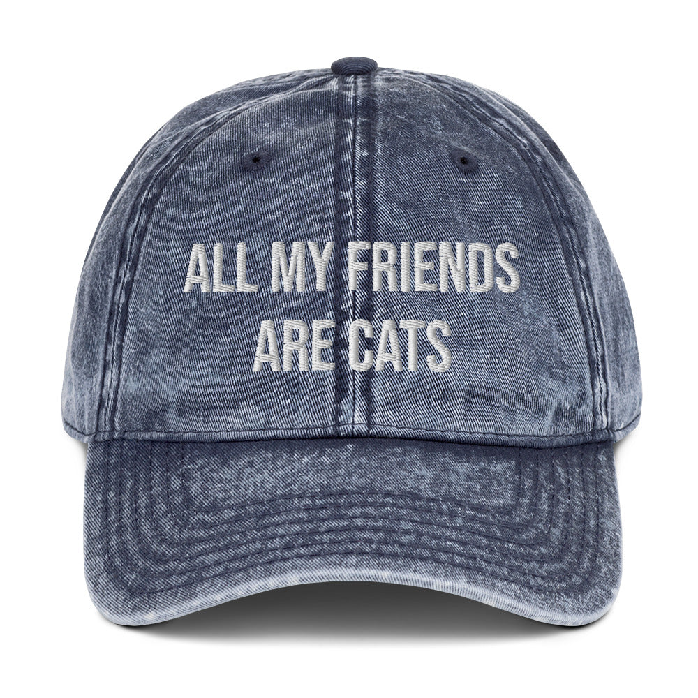 Blue cat lover hat - Are you a crazy cat person? This is the perfect hat for cat lovers like you- the "ALL MY FRIENDS ARE CATS" embroidered dad hat. It's a must-have hat for cat enthusiasts and animal lovers of all kinds. Show your love for cats in style with this unique cat lover dad hat. A funny cat parent hat or gift for a cat lover.