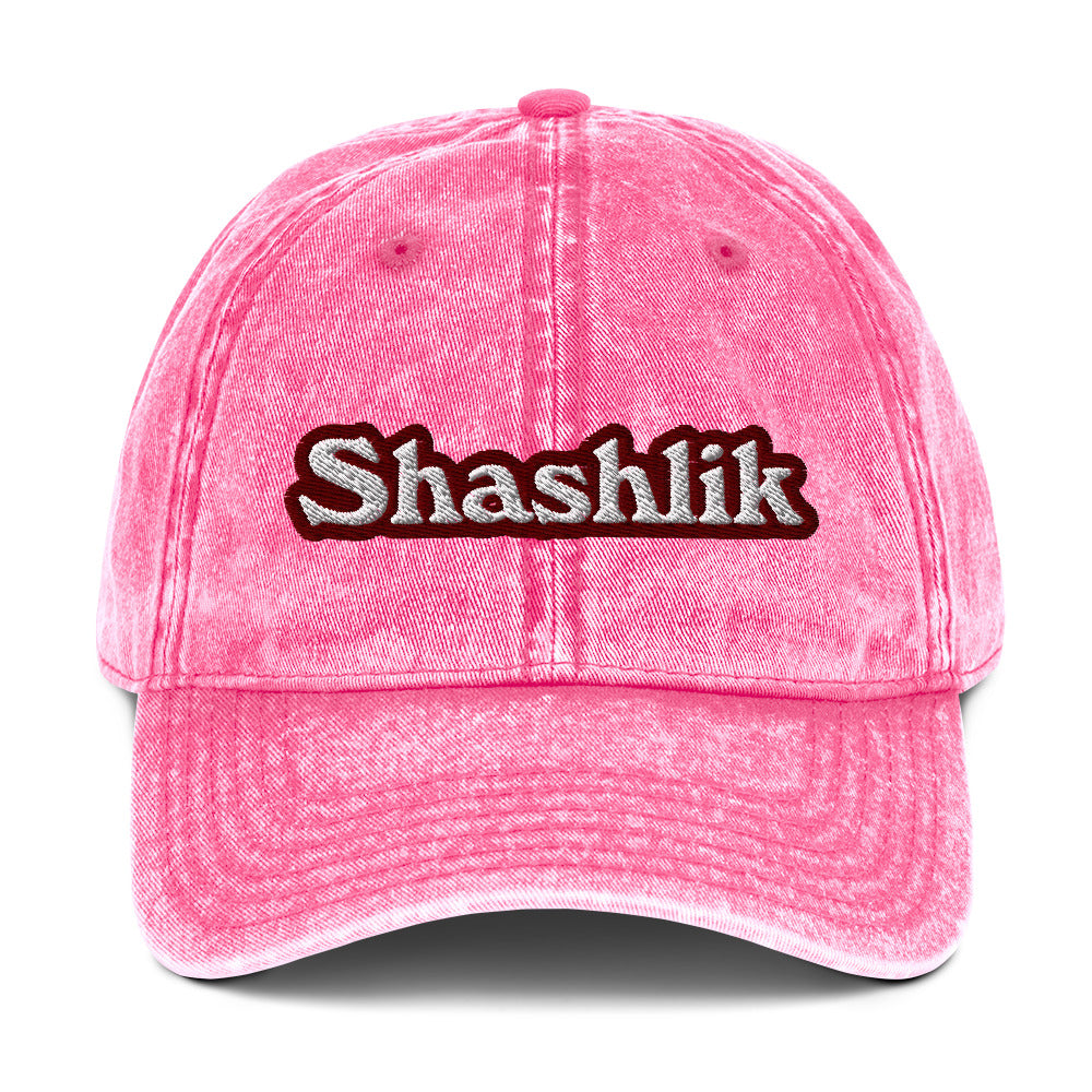 Pink shashlik hat -Shashlik enthusiast? This shashlik hat was designed just for you. Share your love of shashlik and make a statement in this funny food hat. It's made of 100% cotton, with a faded vintage look and an unusual, eye-catching foodie embroidery. The perfect funny gift for shashlik lovers and dad hat for foodies of all kinds.