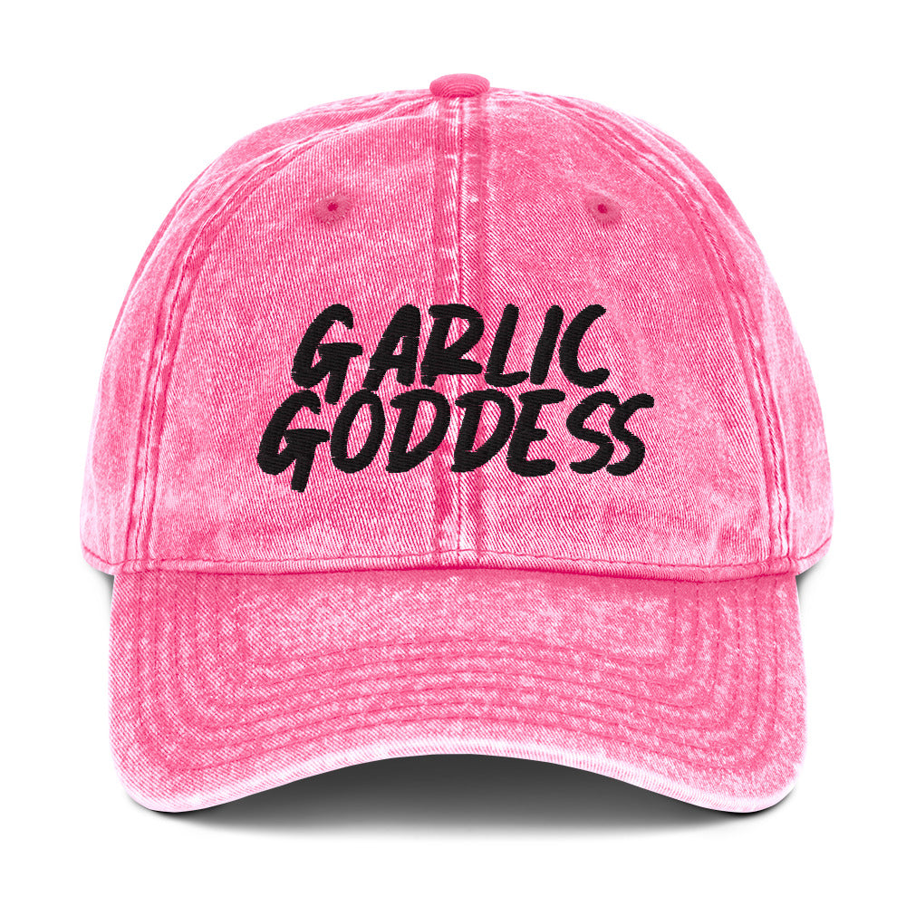 Pink garlic goddess dad hat from Nina's Funky Shop by ninanush - This unique garlic dad hat comes in a variety of colors with Garlic Goddess on the front. Our Garlic Goddess hat was designed by Nina especially for garlic enthusiasts and foodies of all kinds. Stay funky and eat garlic in this embroidered vintage style dad hat or give it as a unique gift for a garlic lover.