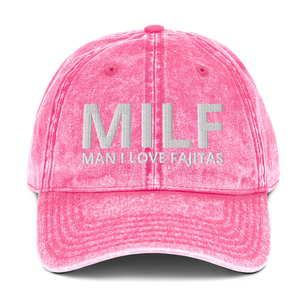 Pink MILF Man I love Fajitas dad hat from Nina's Funky Shop by ninanush- MILF: MAN I LOVE FAJITAS This funny MILF dad hat is comfortable, unique and makes the perfect hat for foodies and fajita enthusiasts. Stand out and add a little personality to your style in this funny dad hat for fajita lovers. It's a comfortable, weird and cringy hat made of 100% cotton and is made just for you.