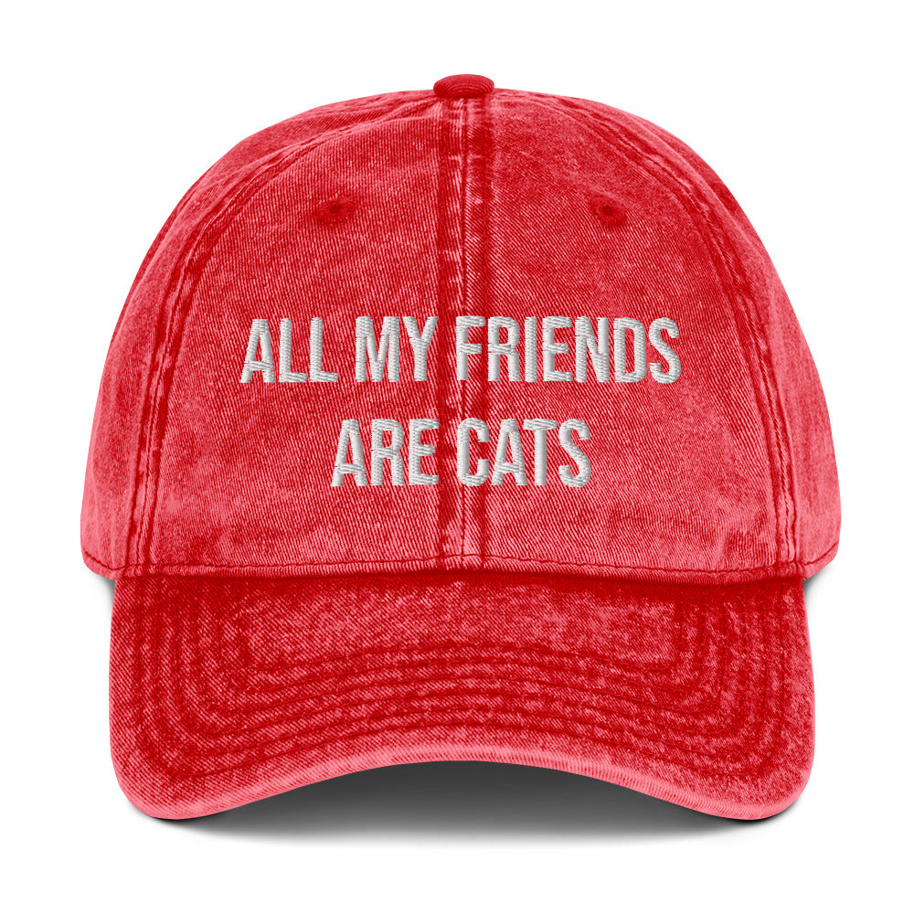 Red cat lover hat - Are you a crazy cat person? This is the perfect hat for cat lovers like you- the "ALL MY FRIENDS ARE CATS" embroidered dad hat. It's a must-have hat for cat enthusiasts and animal lovers of all kinds. Show your love for cats in style with this unique cat lover dad hat. A funny cat parent hat or gift for a cat lover.