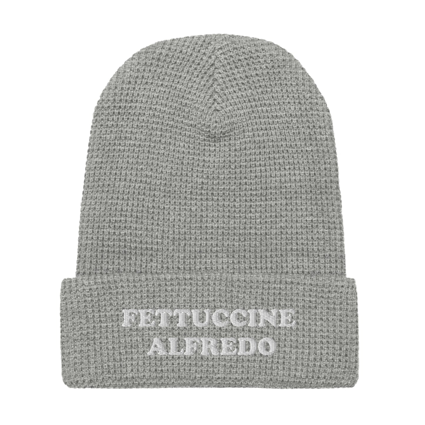 Light Gray Fettuccine Alfredo Beanie from Nina's Funky Shop by ninanush - Love Fettuccine Alfredo? Looking for a gift for your favorite pasta enthusiast? Introducing our warm and comfortable, Fettuccine Alfredo Beanie. It comes in a variety of colors with "Fettuccine Alfredo", expertly embroidered on the front. The perfect funny hat for pasta lovers, fettuccine Alfredo enthusiasts and foodies of all kinds.