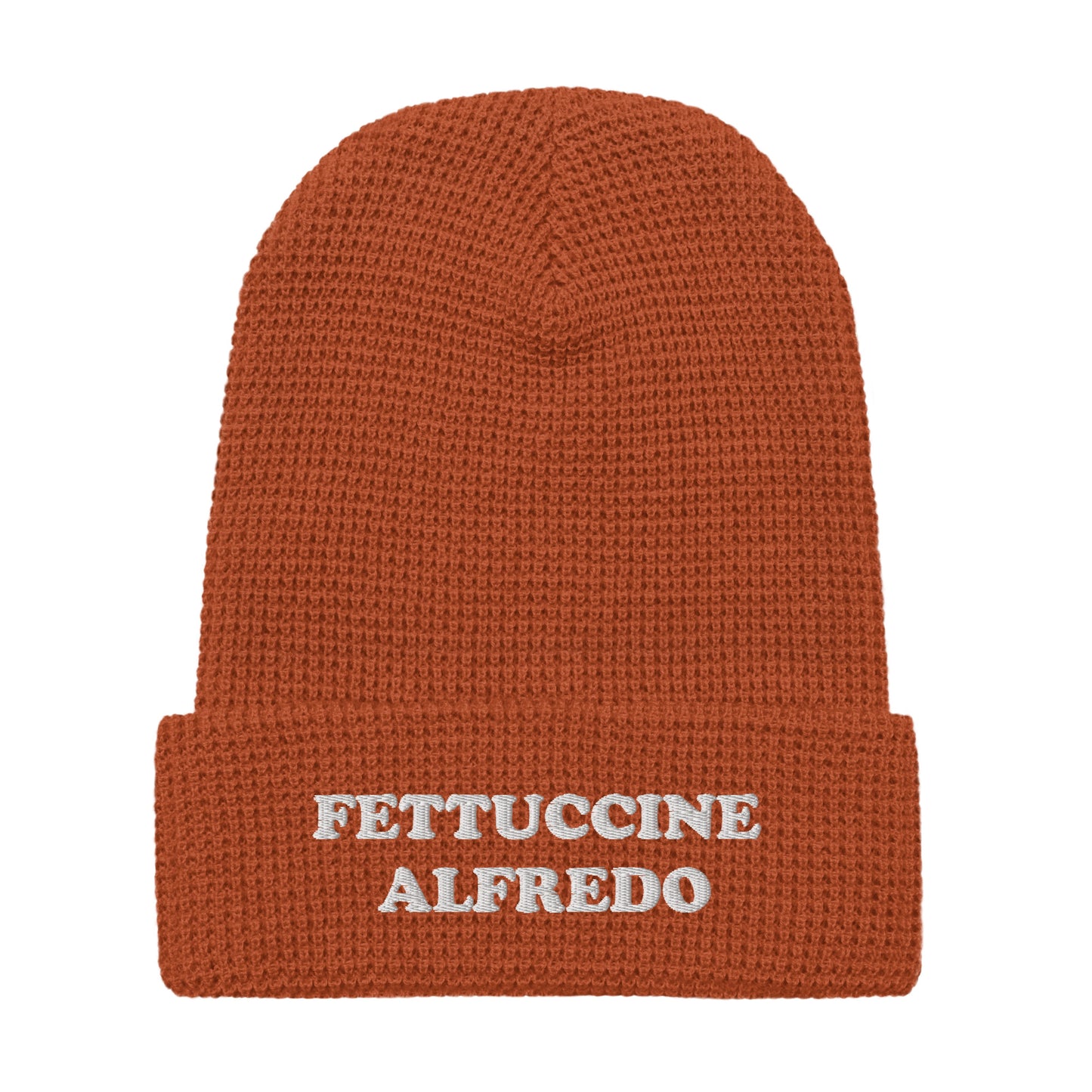Orange Fettuccine Alfredo Beanie from Nina's Funky Shop by ninanush - Love Fettuccine Alfredo? Looking for a gift for your favorite pasta enthusiast? Introducing our warm and comfortable, Fettuccine Alfredo Beanie. It comes in a variety of colors with "Fettuccine Alfredo", expertly embroidered on the front. The perfect funny hat for pasta lovers, fettuccine Alfredo enthusiasts and foodies of all kinds.