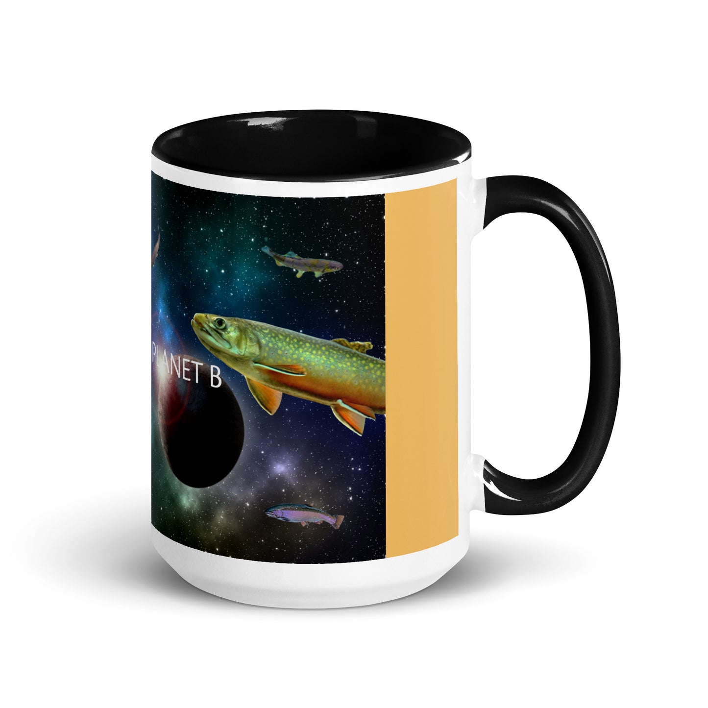 Add a little personality to your mug collection with this funky mug with an original design of trouterspace and the meaningful saying, "There's No Planet B". This unique ceramic mug comes in a variety of colors, the design is hand drawn by Nina and it's made just for you.