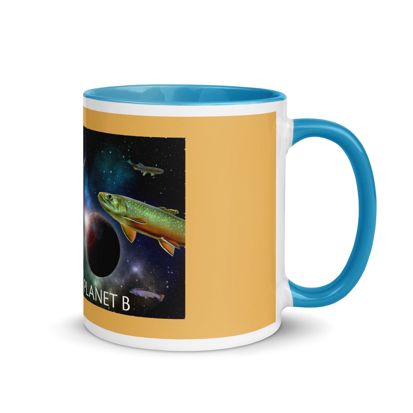 Add a little personality to your mug collection with this funky mug with an original design of trouterspace and the meaningful saying, "There's No Planet B". This unique ceramic mug comes in a variety of colors, the design is hand drawn by Nina and it's made just for you.