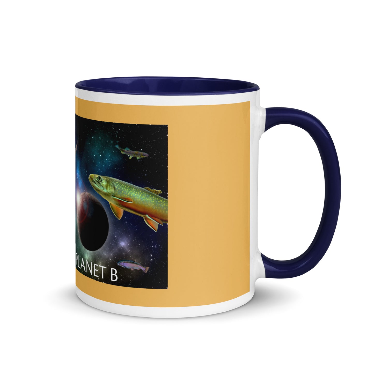 Add a little personality to your mug collection with this funky mug with an original design of trouterspace and the meaningful saying, "There's No Planet B". This unique ceramic mug comes in a variety of colors, the design is hand drawn by Nina and it's made just for you.