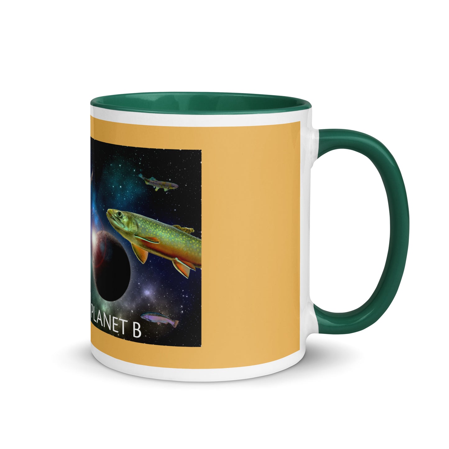 Add a little personality to your mug collection with this funky mug with an original design of trouterspace and the meaningful saying, "There's No Planet B". This unique ceramic mug comes in a variety of colors, the design is hand drawn by Nina and it's made just for you.