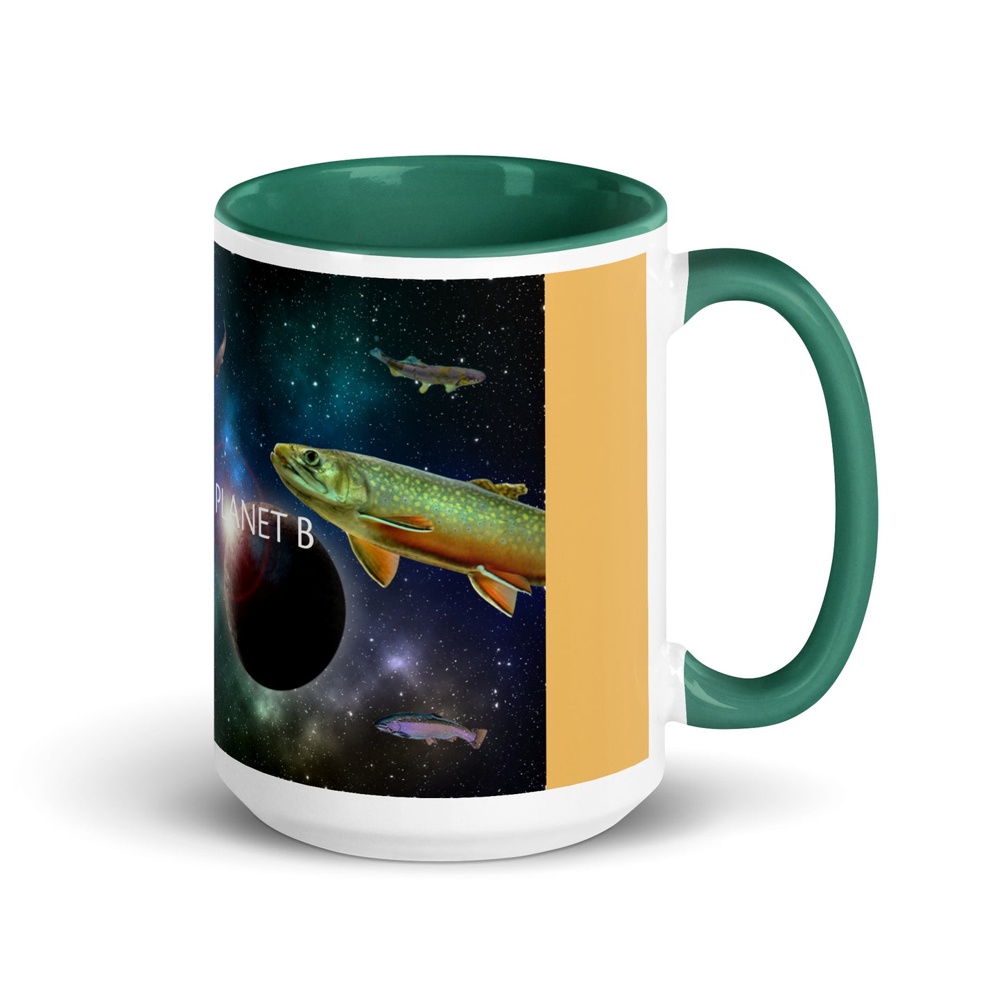 Add a little personality to your mug collection with this funky mug with an original design of trouterspace and the meaningful saying, "There's No Planet B". This unique ceramic mug comes in a variety of colors, the design is hand drawn by Nina and it's made just for you.