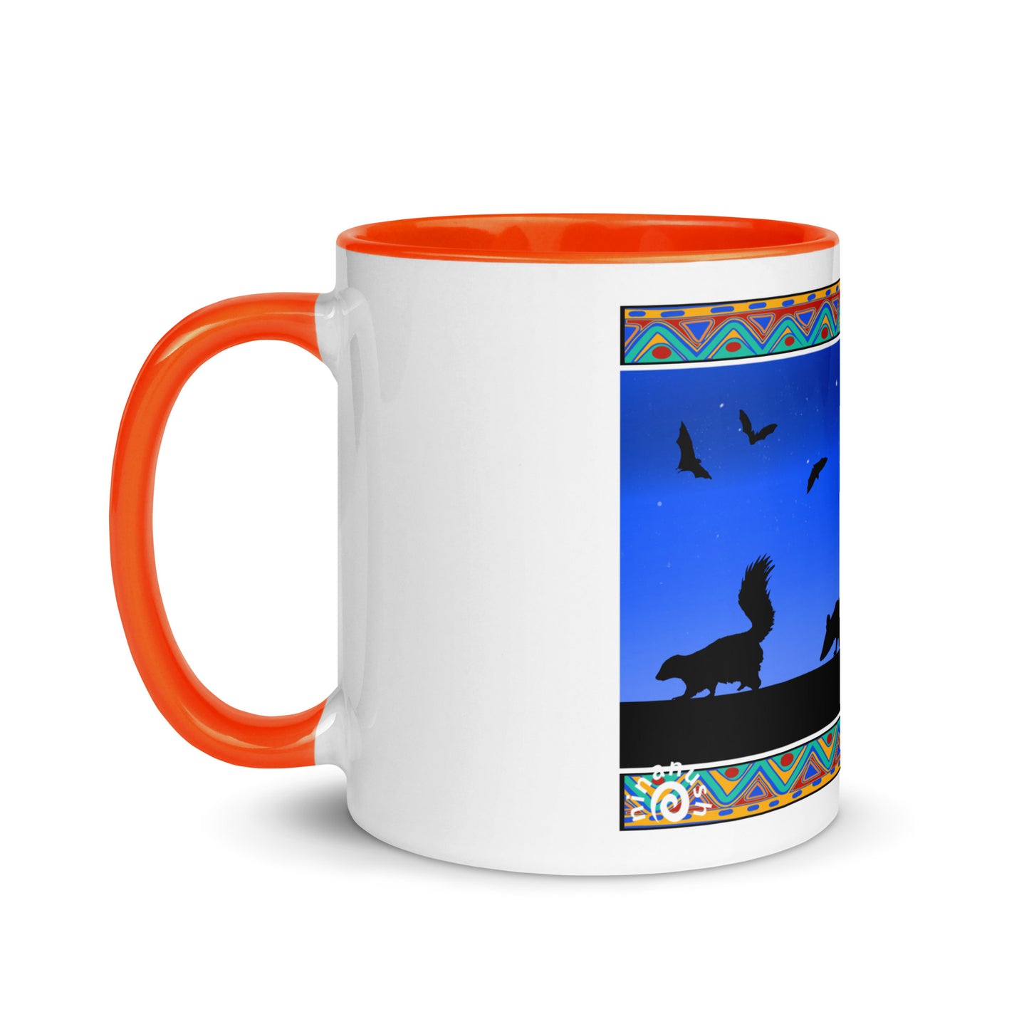 Orange Trash Cats Mug from Nina's Funky Shop by ninanush - Add a little personality to your mug collection with this trash cats mug with a unique design of a raccoon, opossum and skunk taking a moonlit walk. This funky ceramic mug comes in a variety of colors, the design is hand drawn by Nina and made just for you. This quirky mug is sure to brighten up your morning coffee.