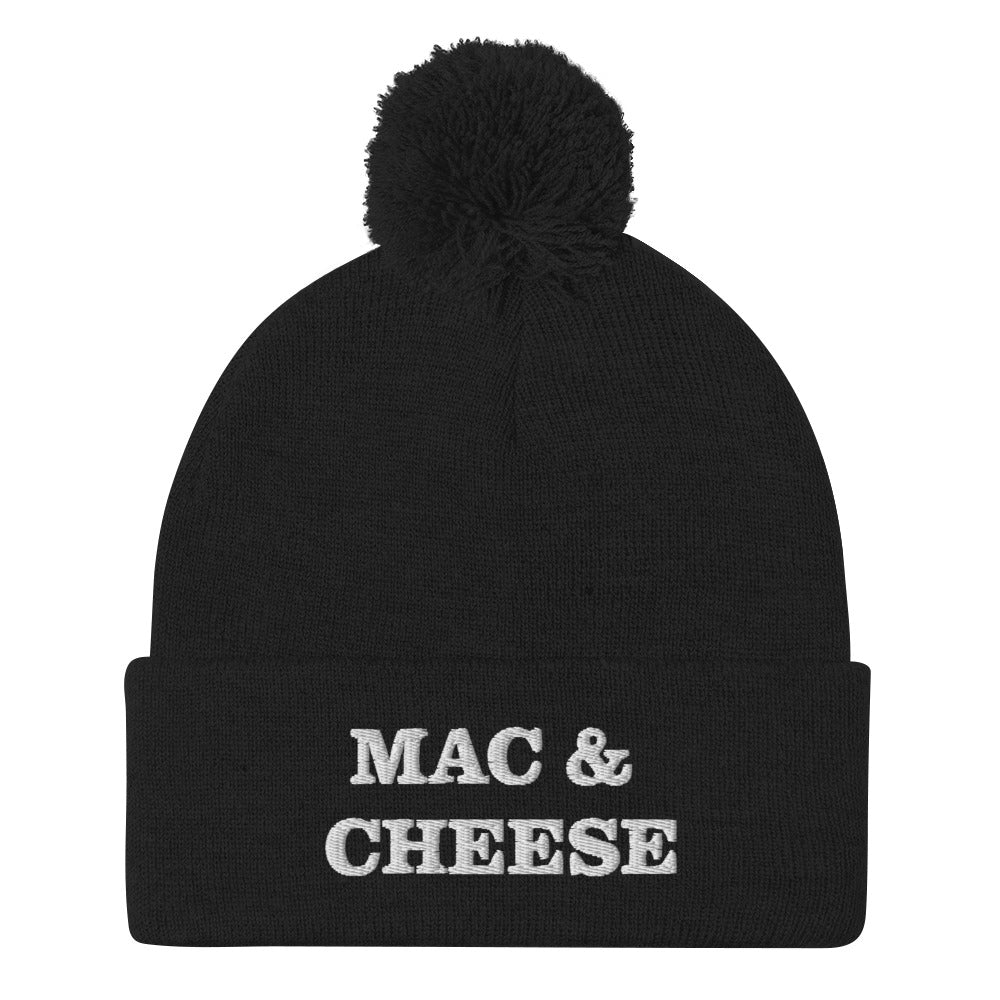 How much do you love mac and cheese? This "Mac and Cheese" beanie is a perfect warm and cozy hat for cold weather. It's a classic stylish beanie with a pom pom on top and a unique foodie embroidery. Ideal gift for people who love food and, of course mac and cheese. Shop funky and unique foodie beanies and clothing.