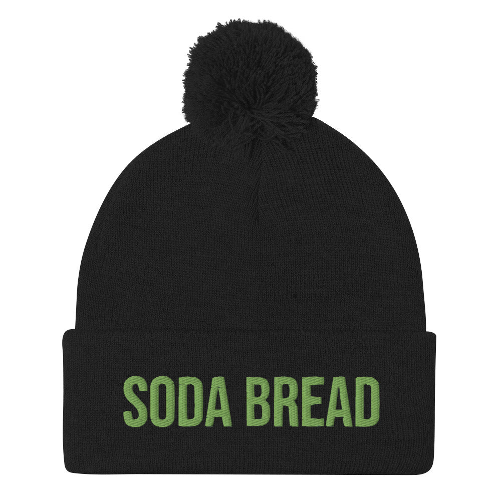 Soda bread, black and green embroidered beanie - The Soda Bread Beanie is a unique food beanie that's perfect for everyday adventures, funny street wear and eating soda bread cozy at home. This weird food hat is a classic unisex embroidered beanie. Eat soda bread in style this year or give this funny foodie beanie as a gift to your favorite soda bread enthusiast.