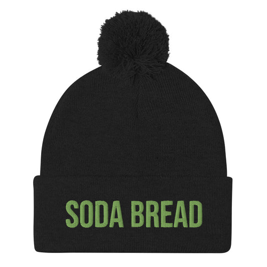 Soda bread, black and green embroidered beanie - The Soda Bread Beanie is a unique food beanie that's perfect for everyday adventures, funny street wear and eating soda bread cozy at home. This weird food hat is a classic unisex embroidered beanie. Eat soda bread in style this year or give this funny foodie beanie as a gift to your favorite soda bread enthusiast.