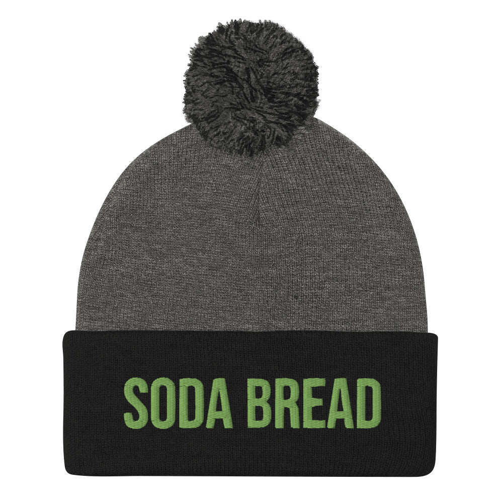 Funny foodie soda bread hat in black and gray with green embroidery - The Soda Bread Beanie is a unique food beanie that's perfect for everyday adventures, funny street wear and eating soda bread cozy at home. This weird food hat is a classic unisex embroidered beanie. Eat soda bread in style this year or give this funny foodie beanie as a gift to your favorite soda bread enthusiast.