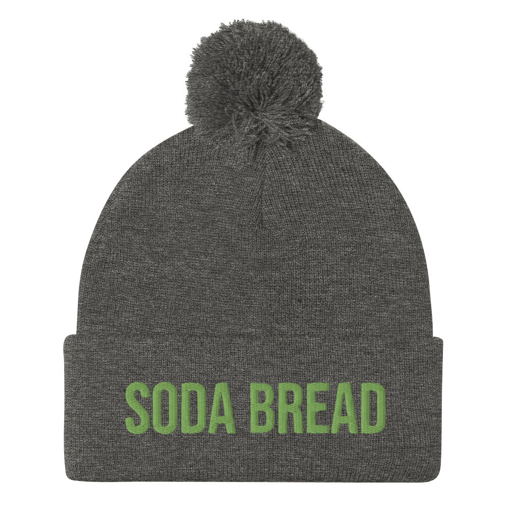 Gray beanie with green embroidery, soda bread foodie hat - The Soda Bread Beanie is a unique food beanie that's perfect for everyday adventures, funny street wear and eating soda bread cozy at home. This weird food hat is a classic unisex embroidered beanie. Eat soda bread in style this year or give this funny foodie beanie as a gift to your favorite soda bread enthusiast.