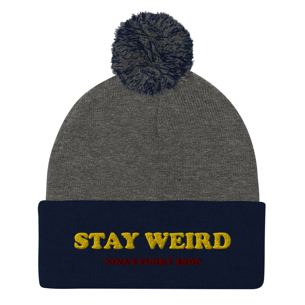 This "STAY WEIRD" beanie by Nina's Funky Shop is a classic beanie with a pom pom on top and a unique embroidery. Our weird hats and funky beanies are only available at Nina's Funky Shop by ninanush. Stay weird, stay funky, stay wild and celebrate your individuality in our original designs.