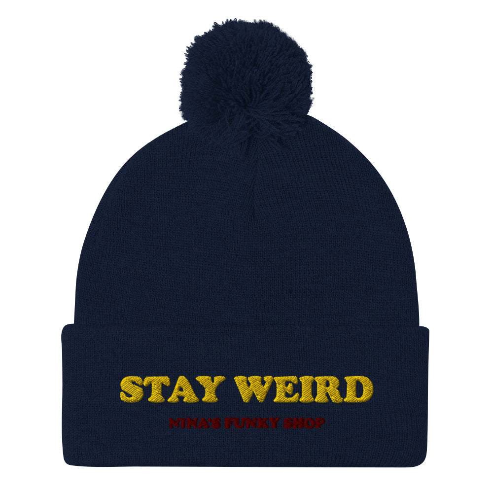 This "STAY WEIRD" beanie by Nina's Funky Shop is a classic beanie with a pom pom on top and a unique embroidery. Our weird hats and funky beanies are only available at Nina's Funky Shop by ninanush. Stay weird, stay funky, stay wild and celebrate your individuality in our original designs.