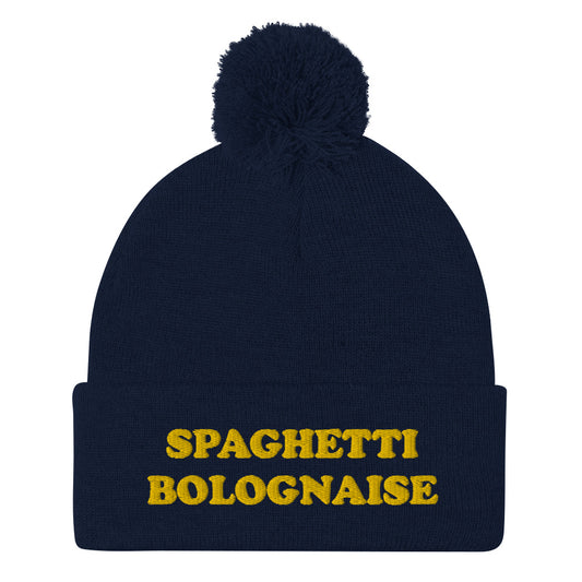How do you make your cold weather outfits more interesting? Weird and funky food beanies! This spaghetti bolognaise beanie hat is warm, cozy and all you need to spice up your winter wardrobe. Wear this spaghetti lover hat, give the hat as a weird gift, and celebrate your favorite foods with friends! Stay funky in this navy blue spaghetti beanie for foodies.