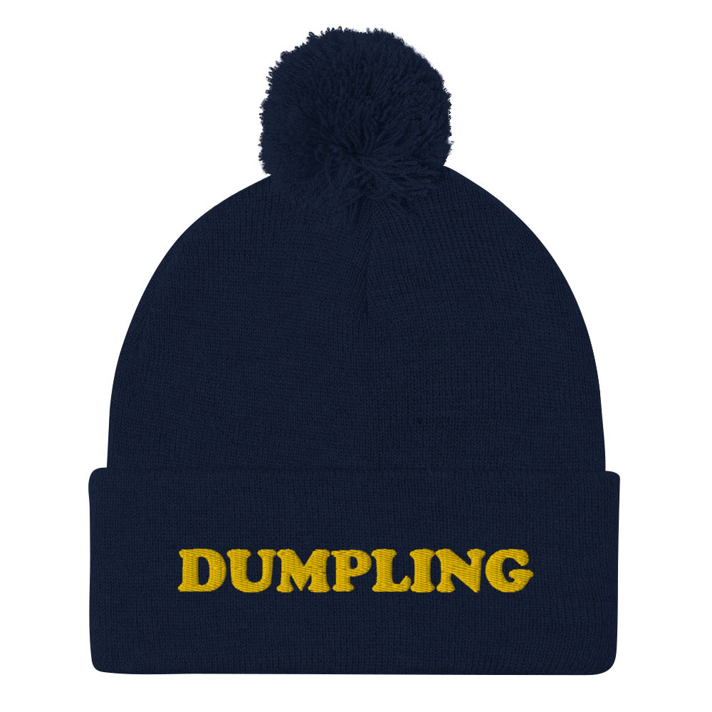 Navy blue dumpling hat - Are you a dumpling enthusiast? This dumpling beanie hat is all you've been missing. Now you can eat your favorite dumplings in a unique dumpling hat with a classic pom pom on top. Stay weird and stay warm in this cozy and unusual food beanie hat. Celebrate your favorite dumplings in our funky foodie beanies & clothing.